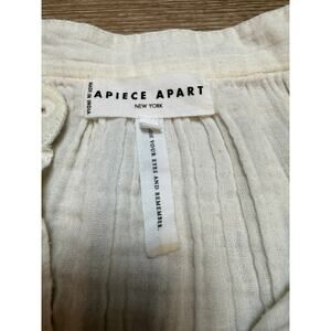 Apiece Apart White 100% Cotton Gauze Pintuck Balloon Sleeve Henley Blouse Top S